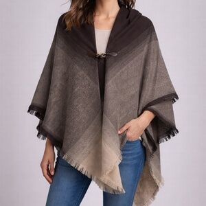 Time and Tru | Women’s Cape Sweater Poncho | Large | Brown Fringe Wrap